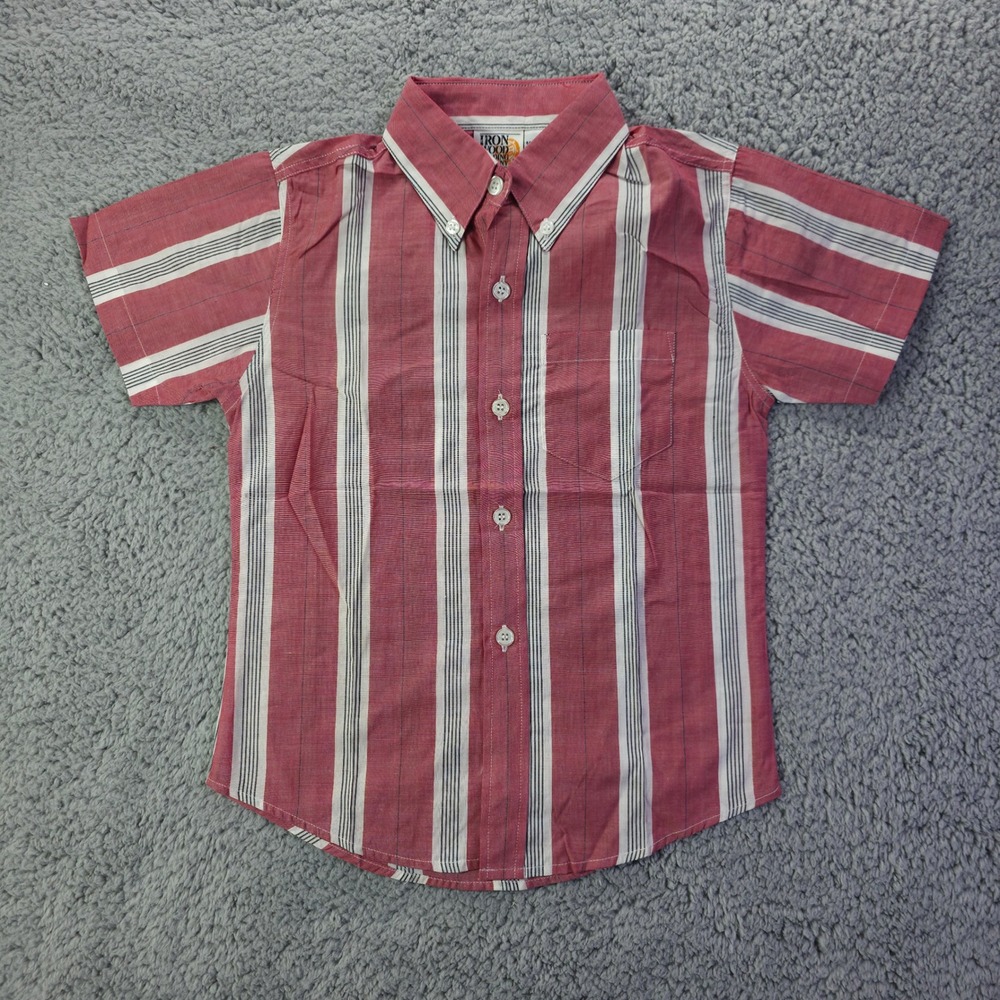 Iron Wood Trading Co Boys Red White Striped Button Down Shirt Vintage Size 7 NWT